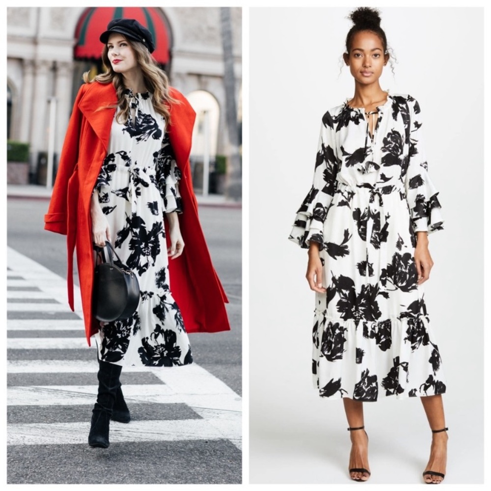 MISA Juliette Bell Sleeves Floral Midi Dress Sz XS